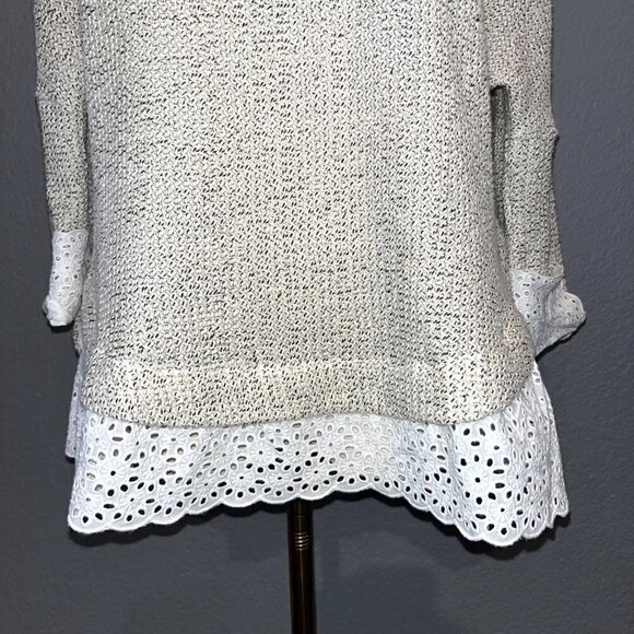 Anthropologie Saturday Sunday cream black textured top eyelet lace boho -M - Picture 3 of 11